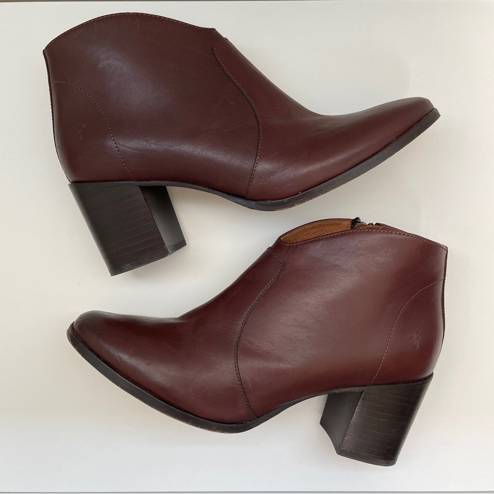 Frye Nora short zip boot brown size 9 bootie western leather pointed toe office - Picture 7 of 15